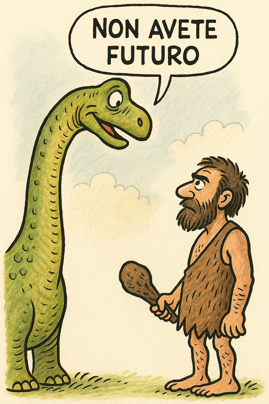 Non avete futuro disse il dinosauro all'uomo